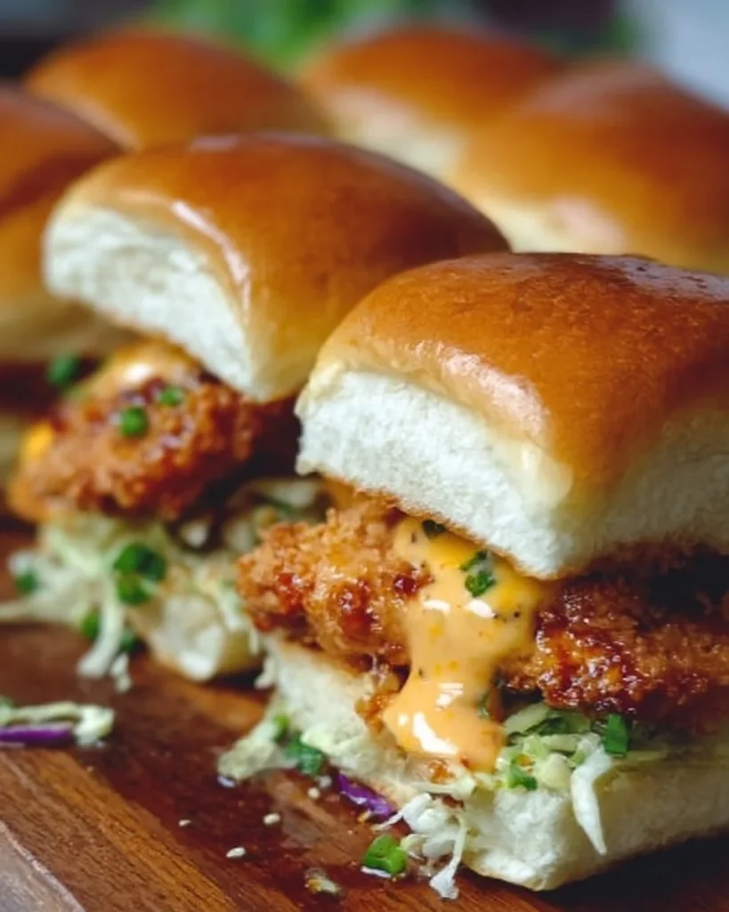 Delicious Bang Bang Chicken sliders served on a platter