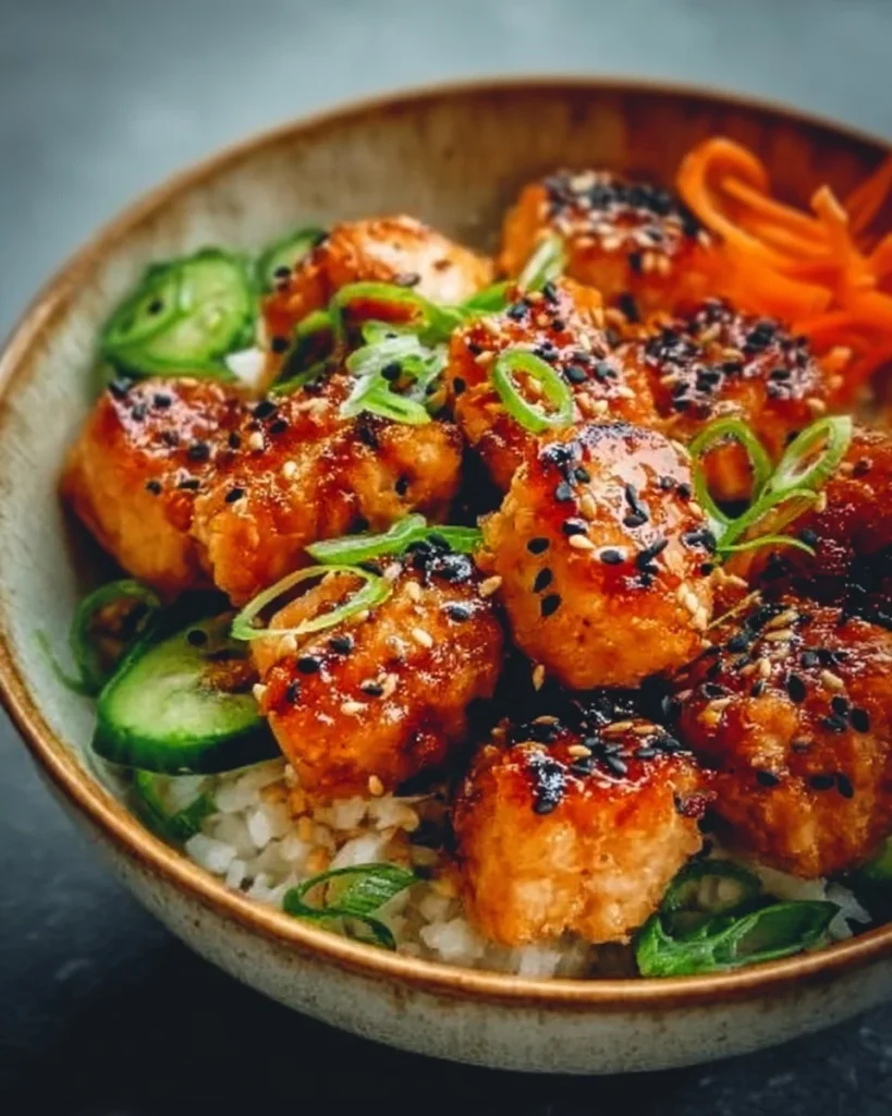 Crispy Bang Bang Salmon bites served in a bowl for a tasty meal.