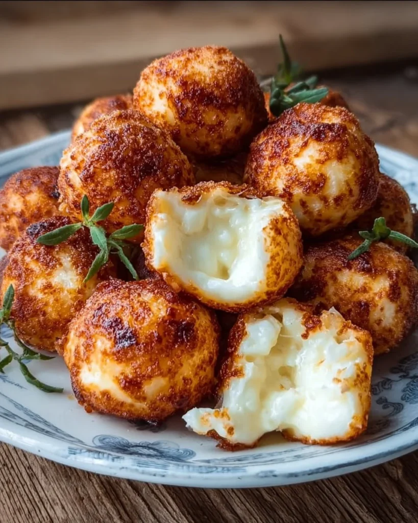 Plate of crispy cottage cheese mozzarella bites, high-protein and gluten-free snack