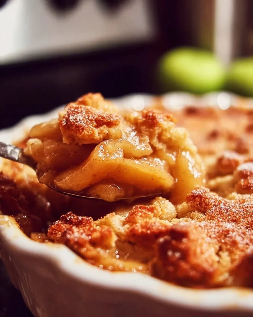 Freshly baked apple cobbler with golden crust and warm apple filling