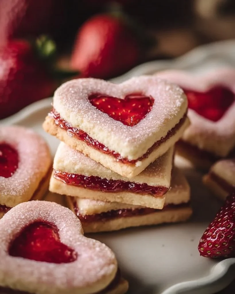 Valentine's Day strawberry shortbread cookies decorated with love
