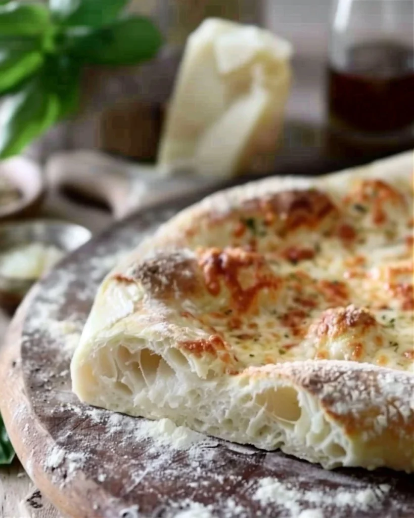 Handmade artisan pizza dough ready for baking