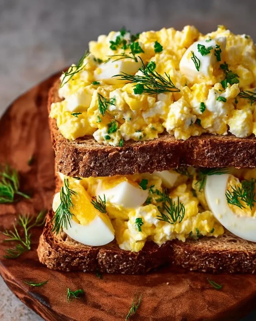 Delicious cottage cheese egg salad sandwich made with fresh ingredients