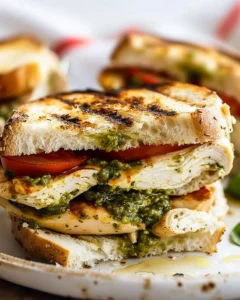 Delicious Chicken Pesto Sandwich with fresh ingredients and basil pesto