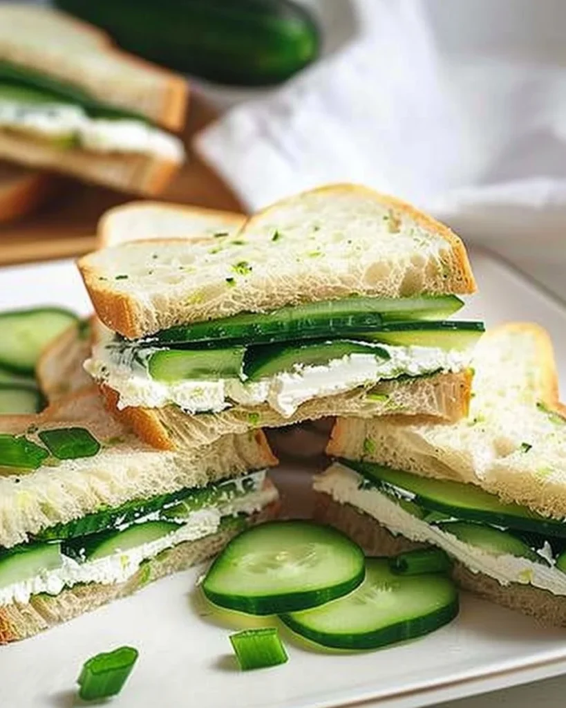 Plate of classic cucumber tea sandwiches ready for afternoon tea