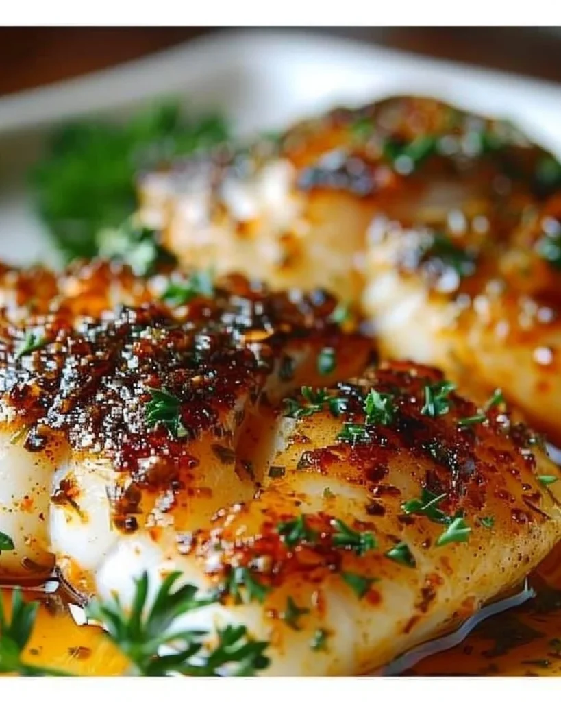 Delicious honey baked cod recipe served with vegetables on a plate