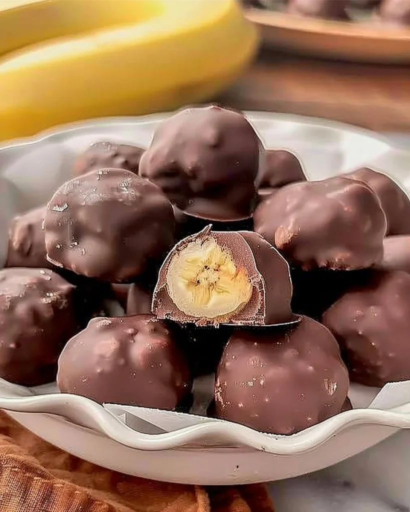 Frozen chocolate banana bites with peanut butter coating