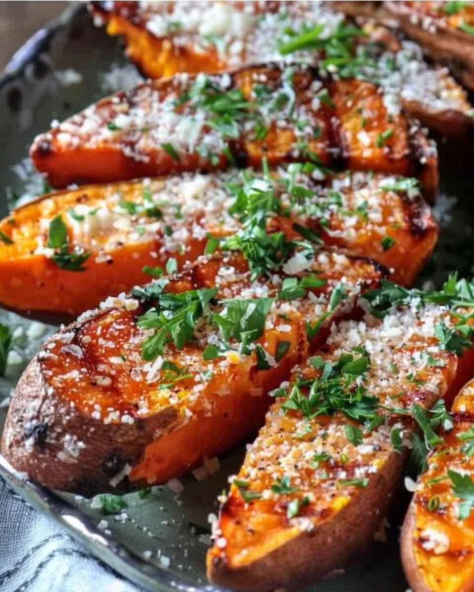 Garlic Parmesan Sweet Potato Wedges