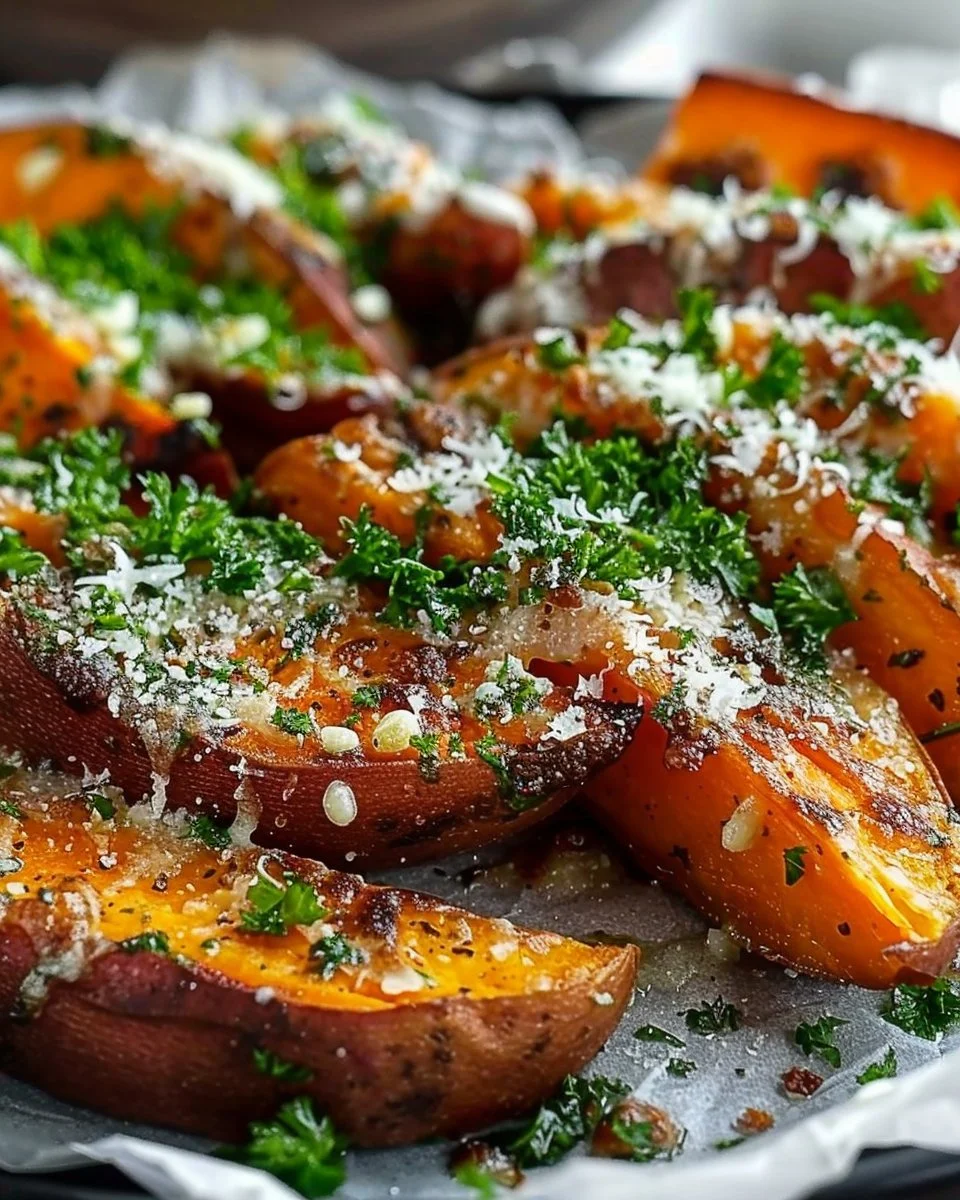 Garlic Parmesan Sweet Potato Wedges