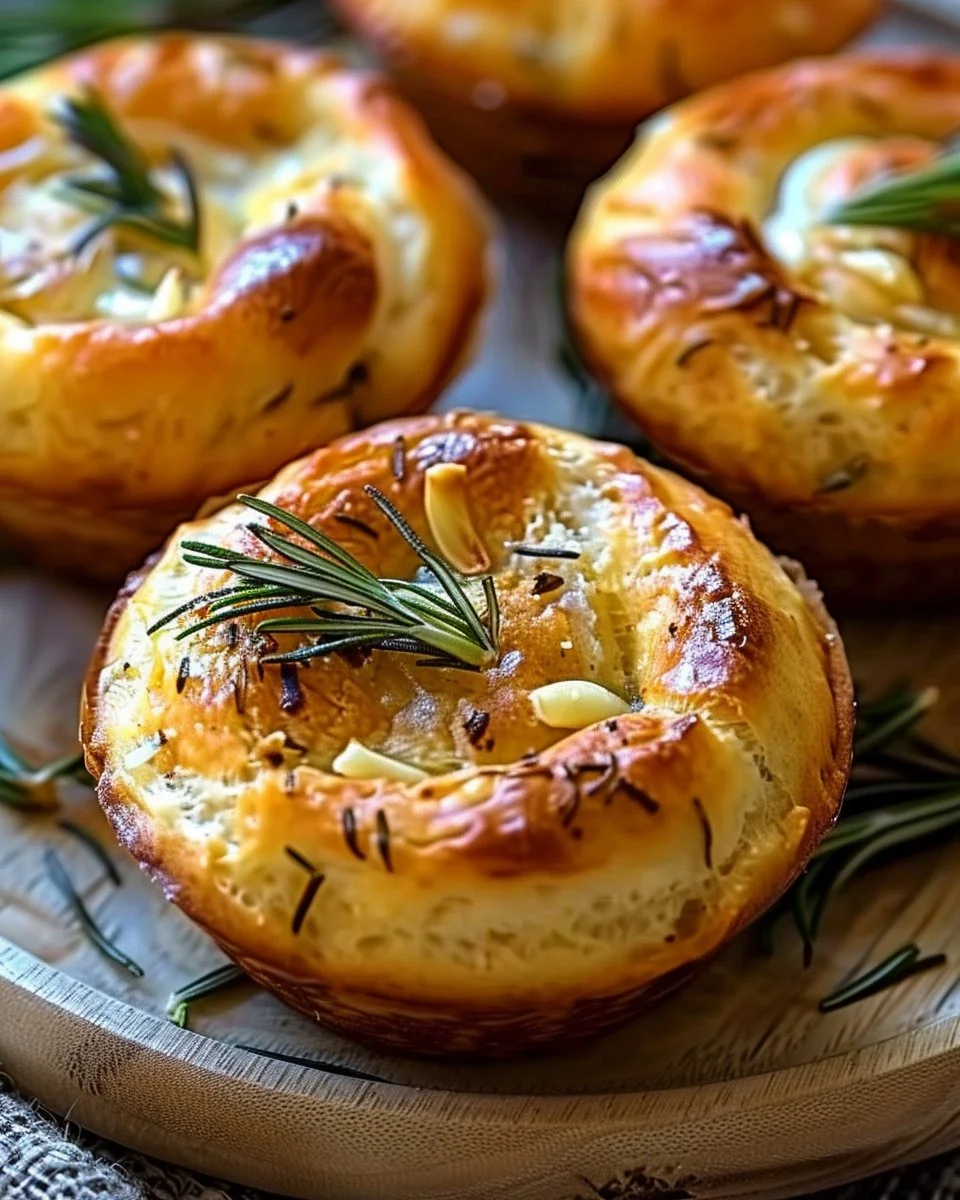 Golden Crust Garlic Rosemary Focaccia Muffins