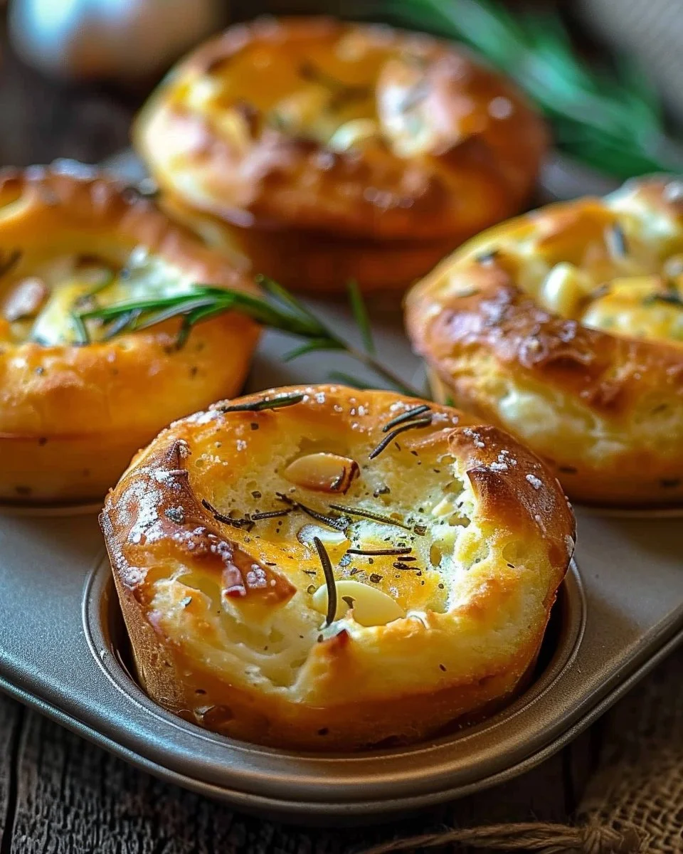 Golden Crust Garlic Rosemary Focaccia Muffins
