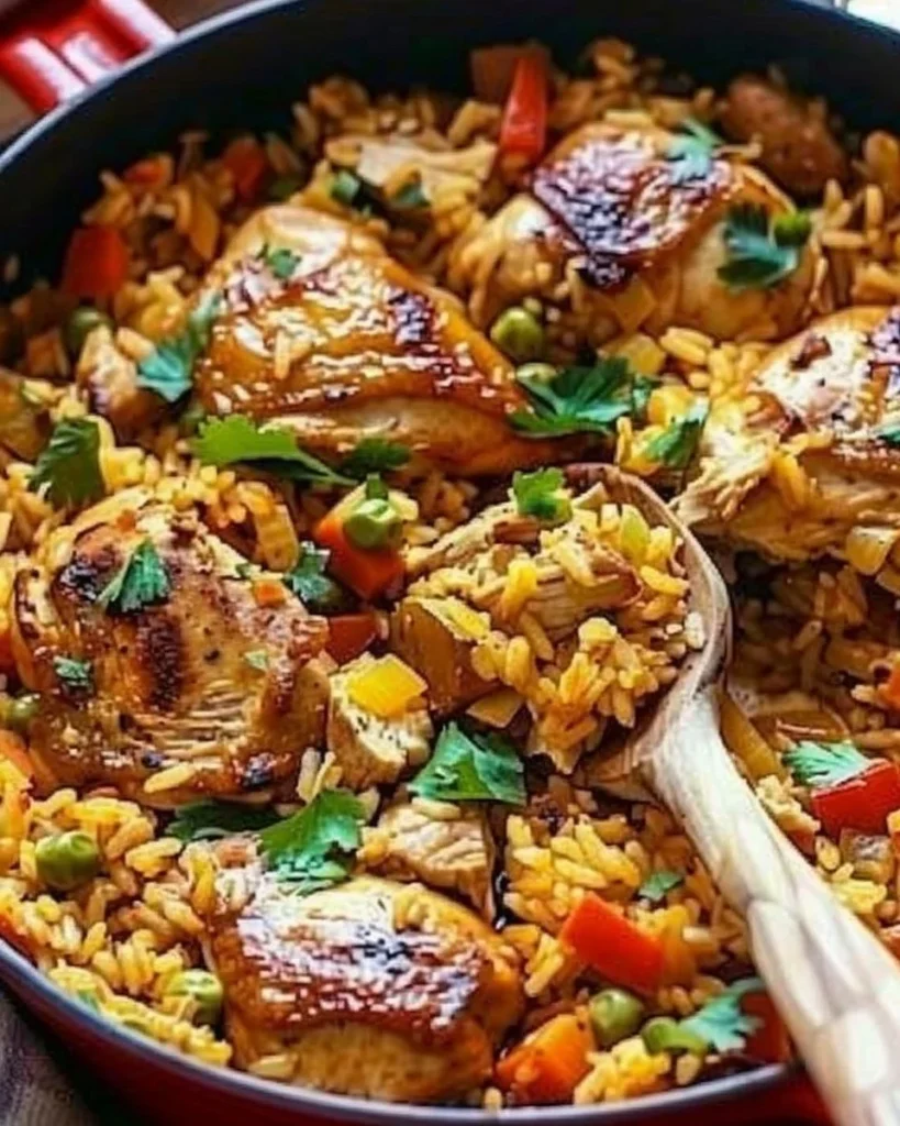 Delicious Nando's Portuguese Chicken served with rice in a one-pot feast.