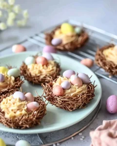 Colorful No-Bake Easter Nests made with chocolate and candies