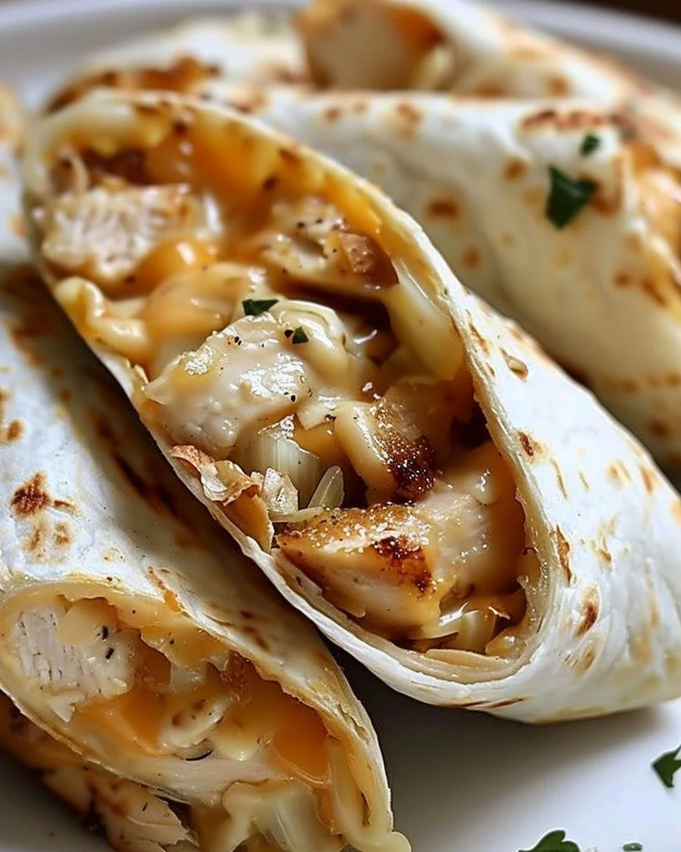 Ooey-Gooey Cheesy Garlic Chicken Wraps