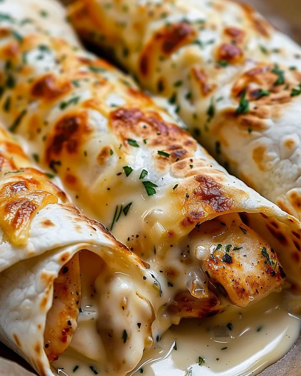 Ooey-Gooey Cheesy Garlic Chicken Wraps