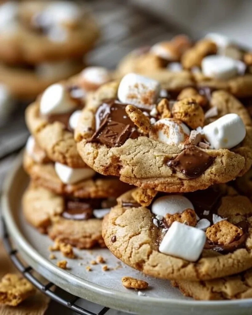 Deliciously baked S'mores Cookies with chocolate and marshmallows