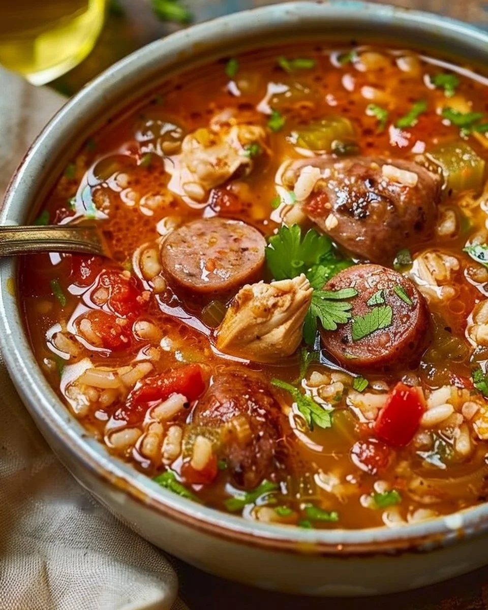 Spicy Jambalaya Soup with Andouille Sausage and Chicken Recipe
