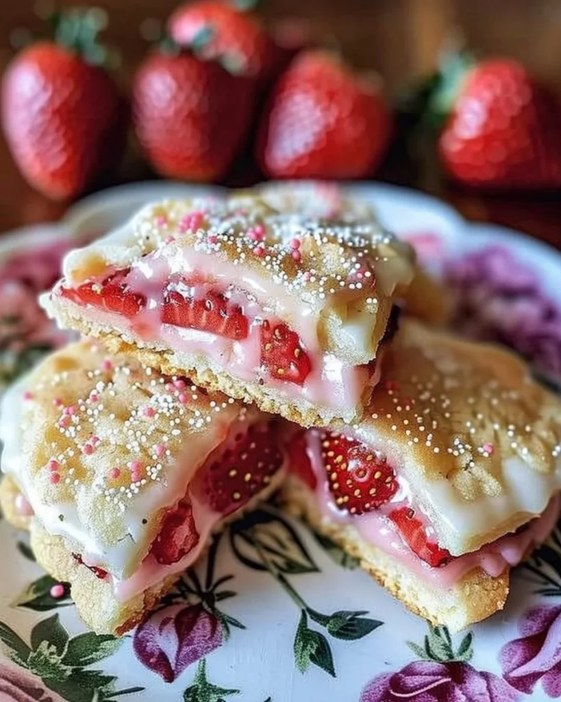 Strawberry Pop Tart Sugar Cookies with colorful icing and sprinkles