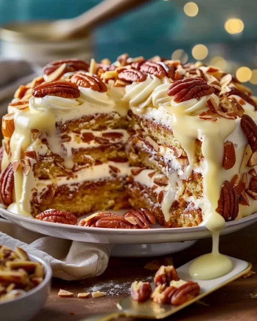 Delicious Texas tornado cake topped with creamy frosting and sprinkles.
